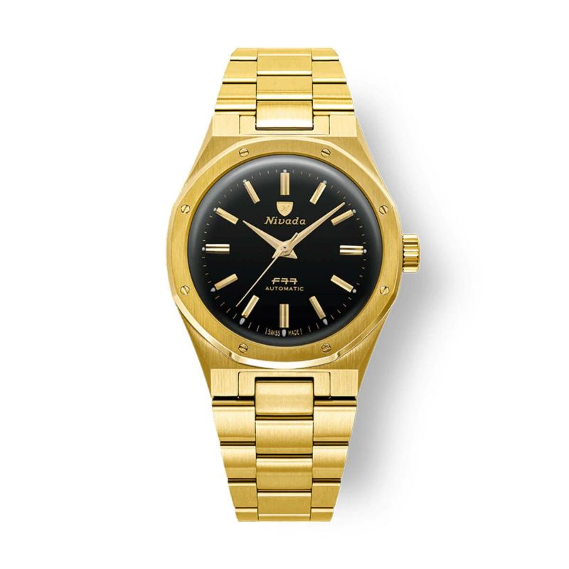 Nivada Grenchen / ニバダ グレンヒェン F77 Mark 2 ブラックオニキス ダイヤル ゴールド ブレスレットの公式ECサイト掲載画像