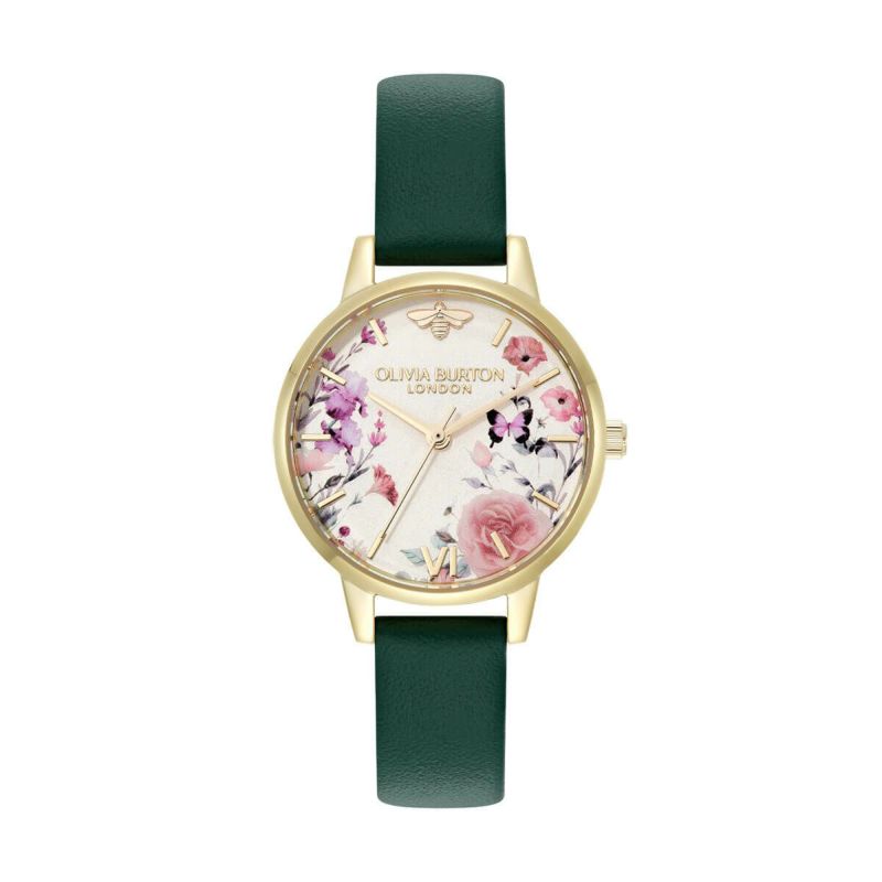【オリジナルカードケースプレゼント】OLIVIA BURTON / オリビア・バートン シグネチャー 30mm イラストレイテッド フローラル フォレストグリーン レザーの公式ECサイト掲載画像