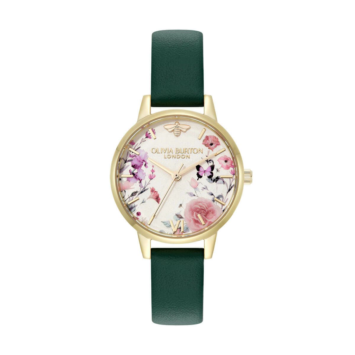 【オリジナルカードケースプレゼント】OLIVIA BURTON / オリビア・バートン シグネチャー 30mm イラストレイテッド フローラル フォレストグリーン レザーの公式ECサイト掲載画像