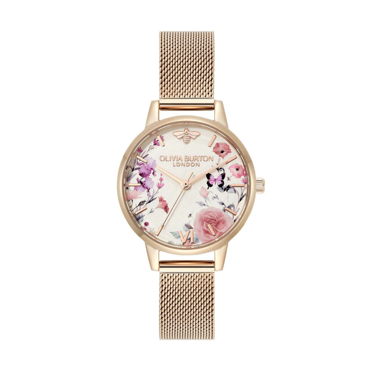 【オリジナルカードケースプレゼント】OLIVIA BURTON / オリビア・バートン シグネチャー 30mm イラストレイテッド フローラル ローズゴールド メッシュの公式ECサイト掲載画像