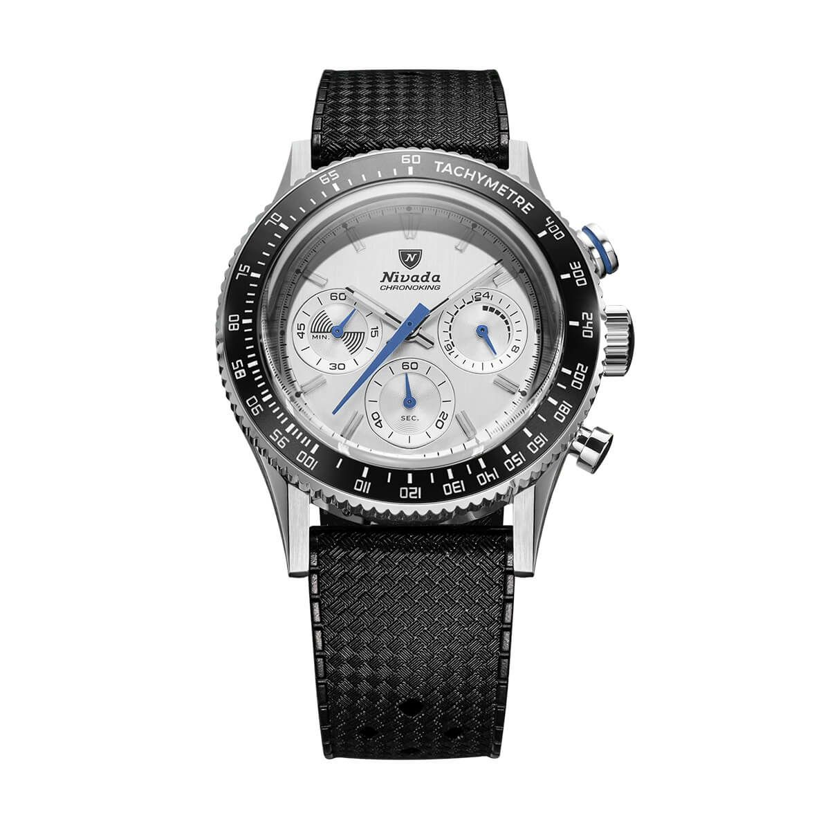 Nivada Grenchen / ニバダ グレンヒェン クロノキング メカクォーツ レーシング グレー  トロピックラバーストラップ / インターチェンジャブル5ベゼルセットの公式ECサイト掲載画像