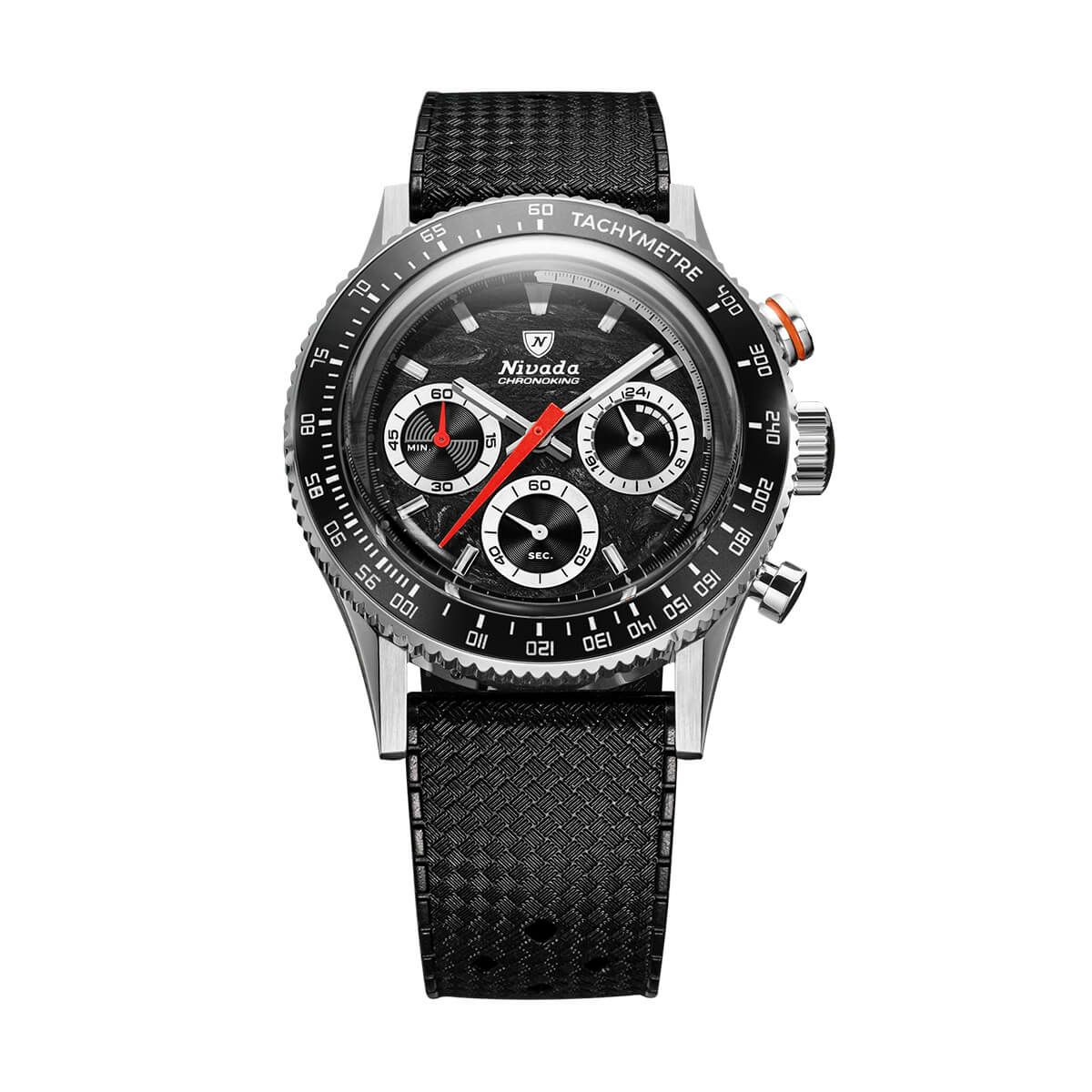 Nivada Grenchen / ニバダ グレンヒェン クロノキング メカクォーツ レーシング ブラック  トロピックラバーストラップ / インターチェンジャブル5ベゼルセットの公式ECサイト掲載画像