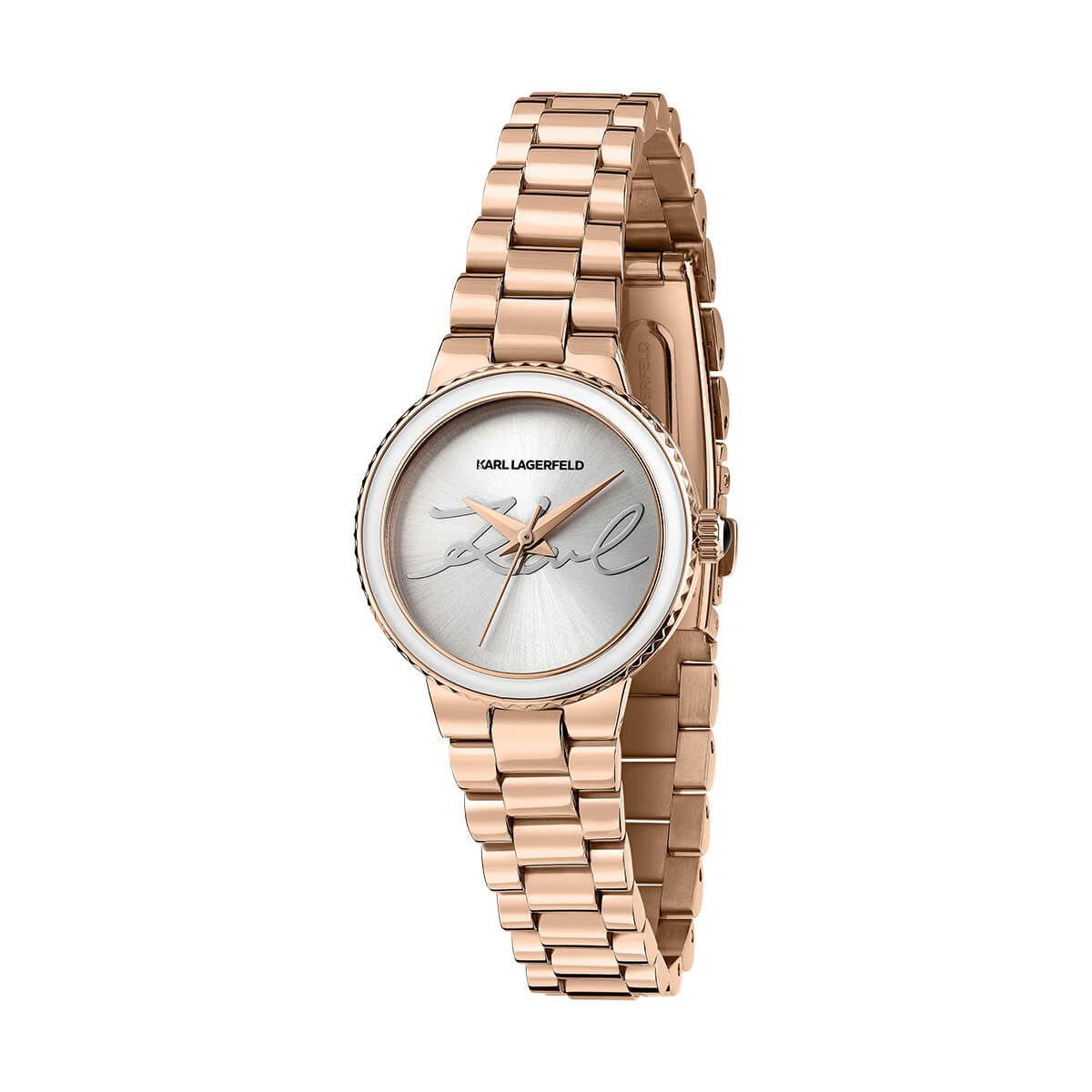 KARL LAGERFELD / カール・ラガーフェルド カイザー - シルバー サンレイ シグネチャー ダイヤル ローズゴールド ブレスレットの公式ECサイト掲載画像