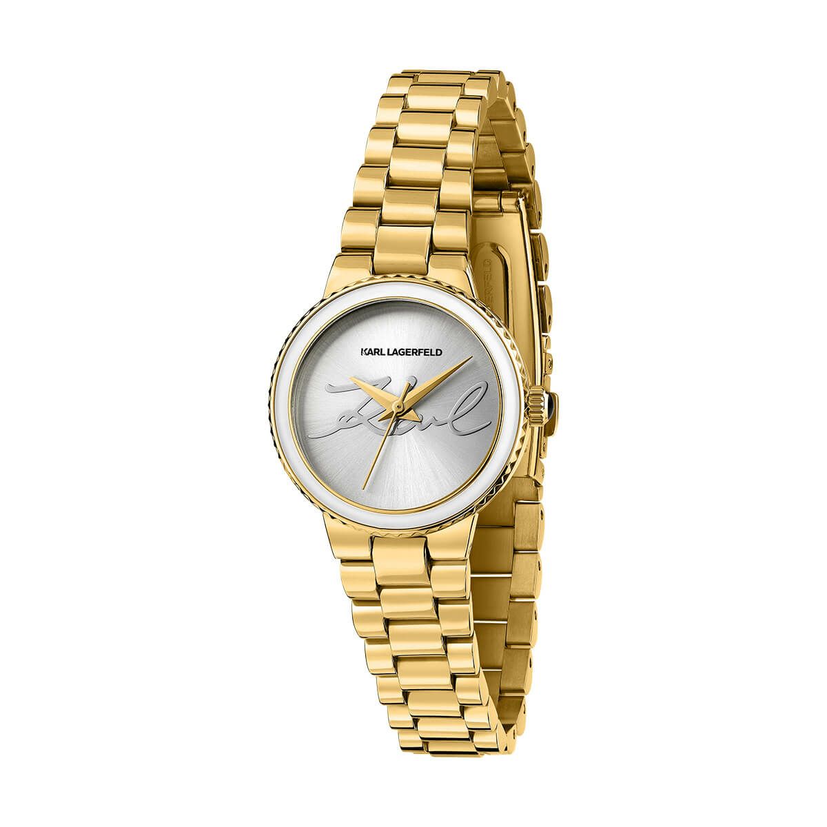 KARL LAGERFELD / カール・ラガーフェルド カイザー - シルバー サンレイ シグネチャー ダイヤル イエローゴールド ブレスレットの公式ECサイト掲載画像