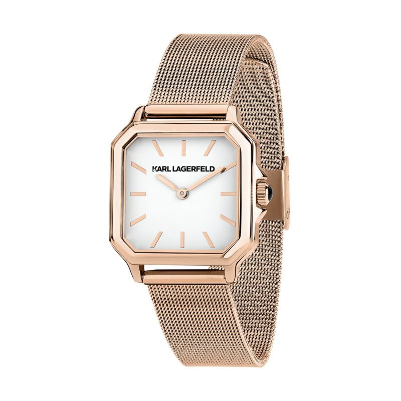 KARL LAGERFELD / カール・ラガーフェルド スクエア クラシック - ホワイト ダイヤル ローズゴールド メッシュの公式ECサイト掲載画像