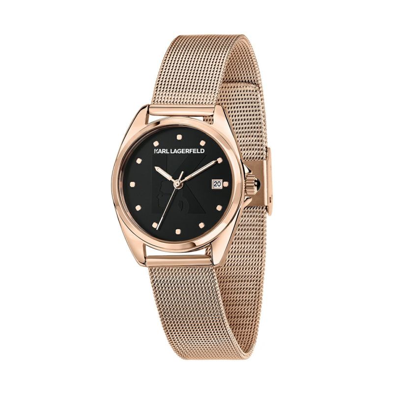 KARL LAGERFELD / カール・ラガーフェルド ラウンド エッセンシャル - ブラック サンレイ シグネチャー ダイヤル ローズゴールド メッシュの公式ECサイト掲載画像