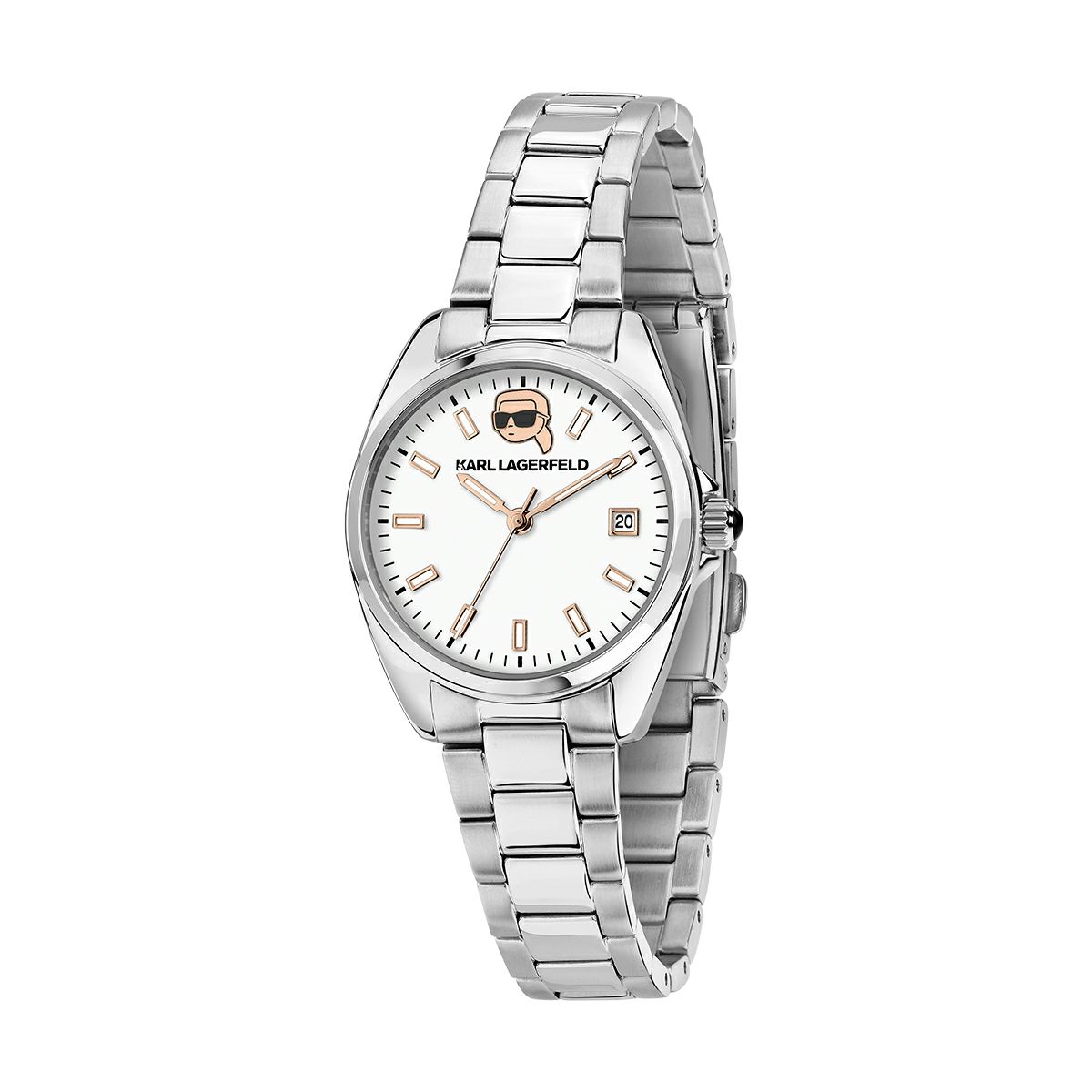 KARL LAGERFELD / カール・ラガーフェルド ラウンド エッセンシャル - ホワイト アイコン ダイヤル シルバー ブレスレットの公式ECサイト掲載画像