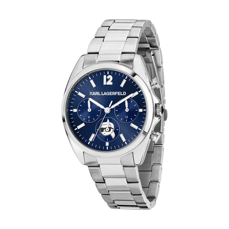 KARL LAGERFELD / カール・ラガーフェルド ラウンド エッセンシャル - マルチ ブルー サンレイ アイコン ダイヤル シルバー ブレスレットの公式ECサイト掲載画像