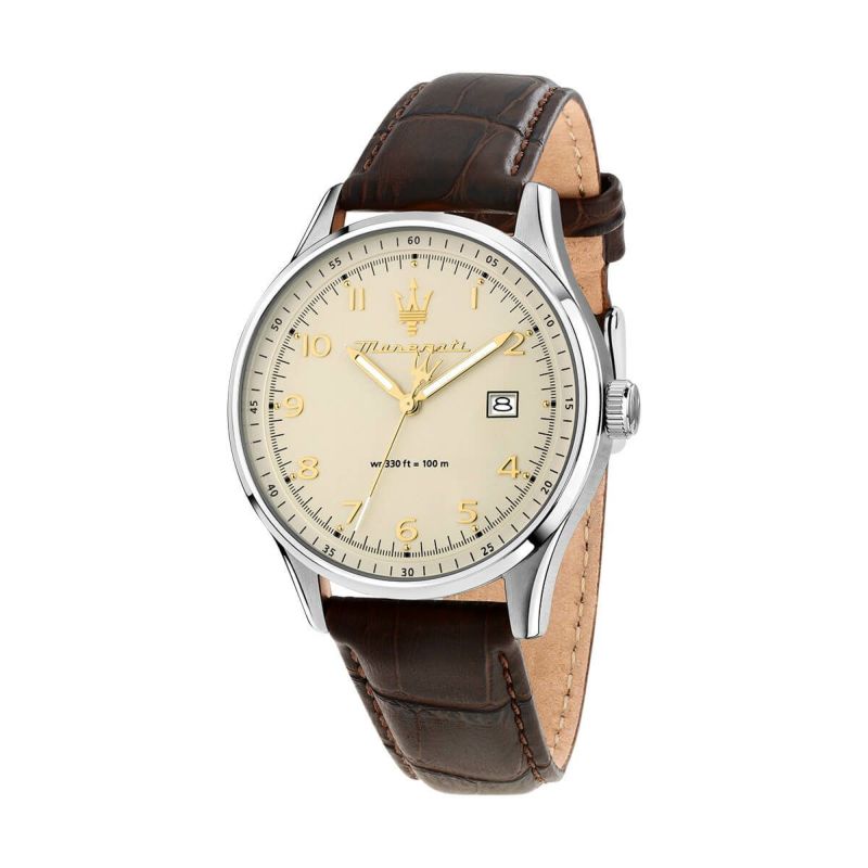 Maserati / マセラティ ソルパッソ 42MM 3H アイボリー ダイヤル ブラウン レザーの公式ECサイト掲載画像